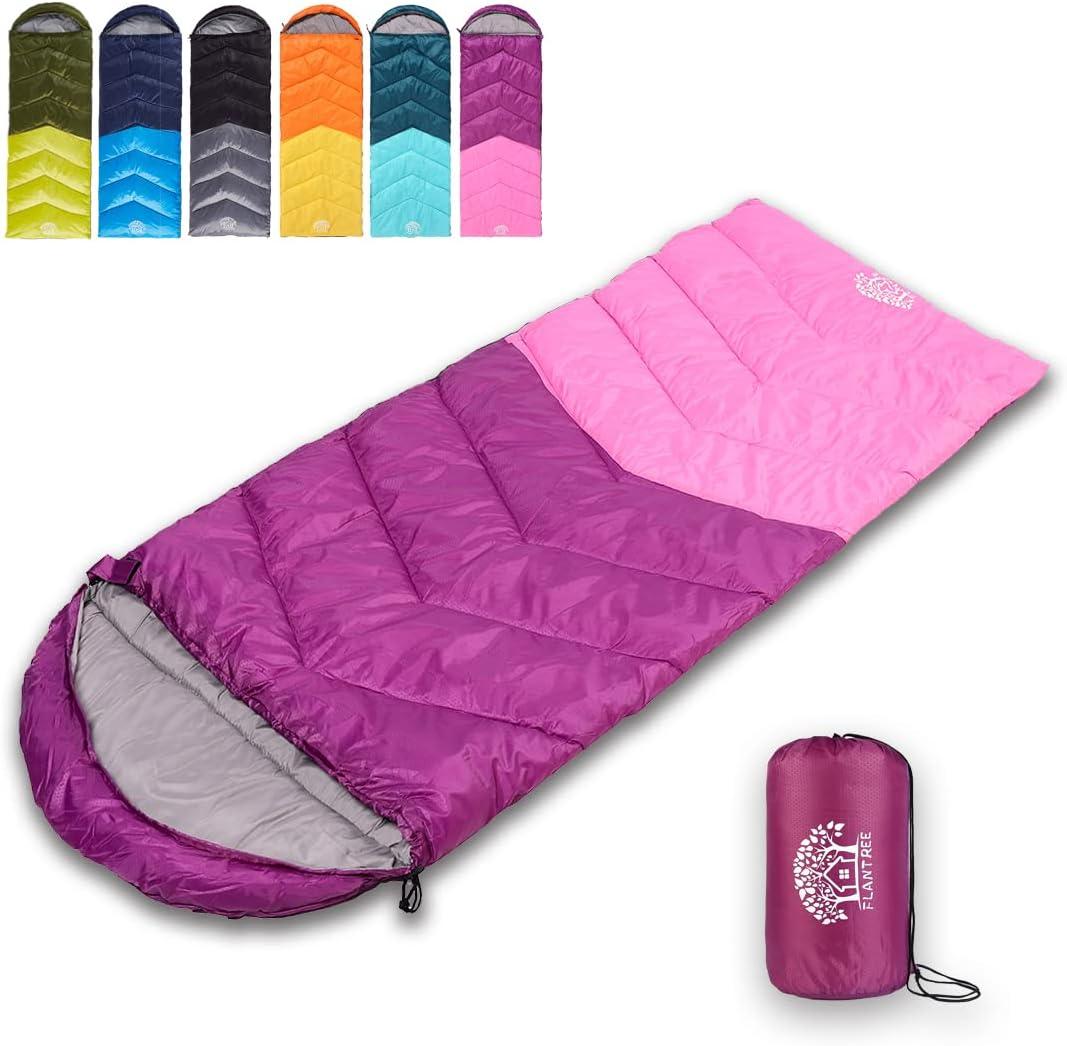 Sleeping Bag 4 Seasons Adults & Kids for Camping Hiking Trips Warm Cool Weather,Lightweight and Waterproof with Compression Bag,Indoors Outdoors Activities (Purple Pink)