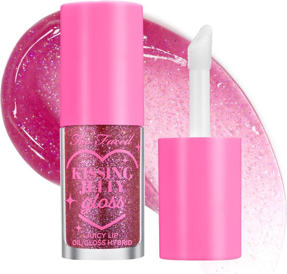 Too Faced Kissing Jelly Lip Oil + Gloss | Hydrating Lip Serum Treatment with Jojoba Oil for Instant Moisture and Glossy Shine, 0.15 Fl Oz, Grape Soda