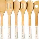 Wooden Spoons for Cooking Bamboo Utensils Set (6 Pieces) - Essential Tools Wooden Spatula & Spoons for Everyday Stirring, Mixing, Flipping & Serving, Gentle on Nonstick Cookware, White