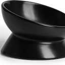 YauYik Ceramic Raised Cat Bowl - Cat Food Bowl Elevated Tilted for Short Leg Cats and Small Dogs - 6 Inches Whisker Friendly Pet Bowl Dish, Reduce Neck Burden Feeding Bowl, Black, 10 Oz