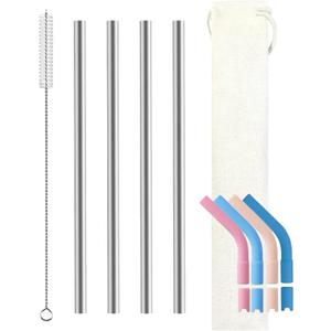 Pure Titanium Reusable Straws with Silicone Tips,Travel Case & Cleaning Brush,BPA Free & Eco Friendly,Dishwasher Safe,Fits 20-40oz Tumblers (Titanium 0.8cm)