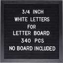 Pre-Cut 3/4 Inch White Letters for Felt Letter Board,340pcs plastic letters including Characters,Numbers,Symbols&Emoji for Message Board - (No Board Included)