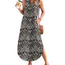 WNEEDU Summer Dresses for Women 2026 Casual V-Neck Sleeveless Long Dress Split Maxi Beach Sundresses Travel Vacation Outfits,Paisley Floral Black S