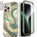 SHEDEER Compatible with iPhone 15 Pro Max Case, Slim Stylish Design for Women, 360 Degree Protection, [with Screen Protector & Camera Lens Bling Cover] Dropped 3000 Tests,Quicksand/Green