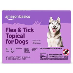 Amazon Basics Flea and Tick Topical Treatment and Prevention for Large Dogs (45-88 lbs), Fast Acting and Long Lasting, Tick Prevention, 6 Count, Packaging May Vary