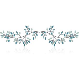 Hotop 2 Pieces Metal Tree Leaf Wall Decor Vine Olive Branch Leaf Wall Art Wrought Iron Scroll Sculptures Above the Bed, Living Room, Outdoor Decoration(Classic Style,Teal)
