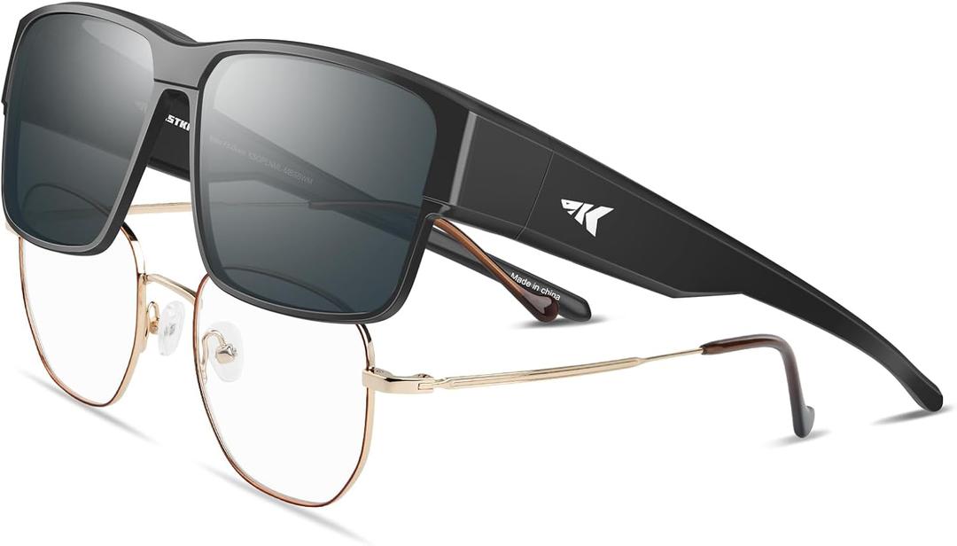 KastKing Molino Fit-Over Polarized Sunglasses,UV400 Protection Ultralight Wraparound Fishing Sports Sunglasses, TAC Lenses (A: Gloss Black Frame, Smoke)