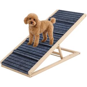 Adjustable Wooden Dog Ramp for Small & Medium Dogs, 39.4" Long x 15.8" Wide Portable Pet Ramp for Bed, Couch, Sofa & Car, Anti-Slip Carpet, Lightweight Foldable Indoor Outdoor Travel Dog Ramp