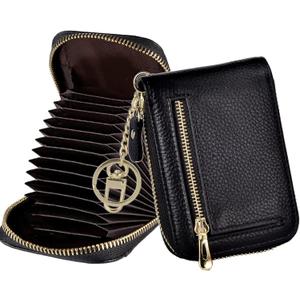 Outrip RFID Small Credit Card Holder Wallets for Women Zipper Coin Purse with Keychain (Black)