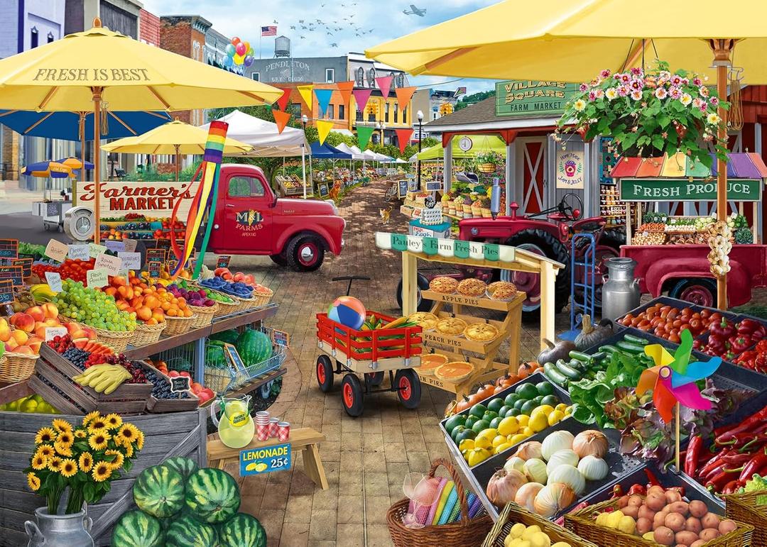 Wonder Forge Farmer's Market Day 1000 Piece Jigsaw Puzzle for Adults | Unique, Perfectly-Fitting Pieces | Fun, Vibrant Imagery