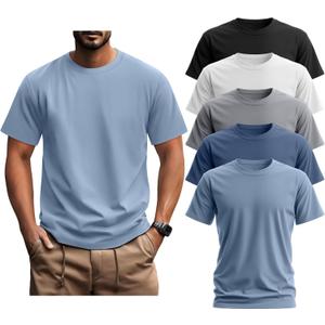 Ficerd 5 Pack Men's Big and Tall Shirts Short Sleeve Cotton Tee Summer Crew Neck Oversize Top Loose Fit Shirt Multipack(Black, White, Light Gray, Haze Blue, Light Haze Blue, 4X-Large)