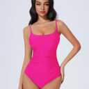 SUUKSESS Women One Piece Tummy Control Swimsuit Crisscross Backless Bathing Suit (Pink, S)