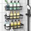 Cusbus Shower Caddy, 3 Pack Organizer, Adhesive No Drilling Traceless Shelves, Rustproof SUS304 Stainless Steel Bathroom Shelf for Inside & Kitchen Storage (Black)