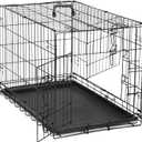 DUMOS Dog Crate, 36 Inch Medium Double Door Dog Cage with Plastic Leak-Proof Pan Tray, Folding Metal Wire Pet Kennel for Indoor, Outdoor, Travel, Black