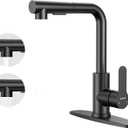 Kitchen Faucets, Kitchen Faucet with Pull Down Sprayer and Deck Plate, Stainless Steel Commercial Utility Kitchen Faucets for Sink 1-3 Hole for Bar Rv Camper Laundry Outdoor Farmhouse, Matte Black