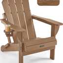 Ciokea Folding Adirondack Chair Wood Texture, Patio Adirondack Chair Weather Resistant, Plastic Fire Pit Chair with Cup Holder, Lawn Chair for Outdoor Porch Garden Backyard Deck (Teak)