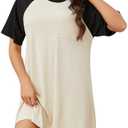 YYA Loose Nightgowns for Women Short Sleeve Sleepwear Comfy Sleep Shirt Scoopneck Nightshirt with Pocket Apricot S