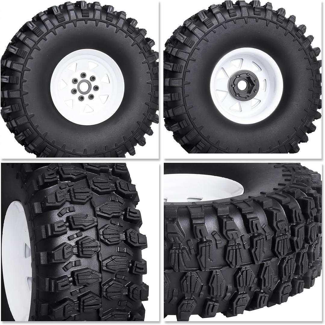 HobbyPark 1.9 Beadlock Wheels & Tires for TRX4 Axial SCX10 II III Redcat Gen 8 Gen 7 RC4WD 1/10 Scale RC Crawler Car (w/White Rims) 4 Pcs