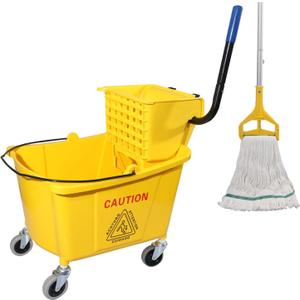Midoneat Commercial Mop Bucket with Side Press Wringer on Wheels, 35Qt,Yellow Including One Commercial Mop