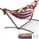 EveryFun Double Hammock with Heavy-Duty Steel Stand,Portable,Easy Assembly,600lbs Weight Capacity,Perfect for Indoor,Yard,Camping,or Outdoor-Rainbow