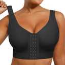 SHAPELLX Post Surgery Bras Front Closure Compression Bra Surgical Wirefree Mastectomy Bra with Adjustable Straps (Black, M)