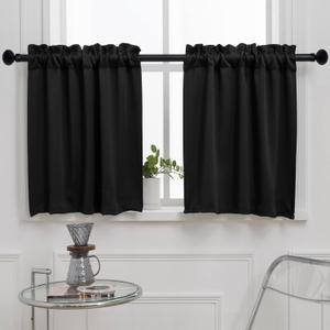 Pickluc Black Cafe Curtain (Half Window Curtain) 30 Inches Length, Rod Pocket Small Kitchen Curtain, Short Blackout Curtain for Small Window, 30" Wide and 30" Long, 2 Panels