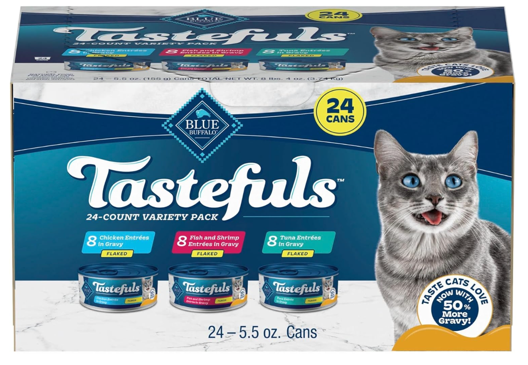 Blue Buffalo Tastefuls Variety Pack Wet Cat Food, 3 oz, 24 ct, BB April 06, 2029