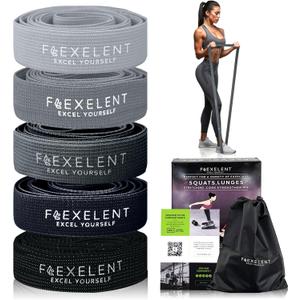 Fabric Resistance Bands for Working Out  5 Strength Levels from Extra Light to Extra Heavy  Thick Workout Bands for Legs, Glutes, HIPS, Stretching, Strength Training with Storage Bag (Long - Gray)