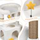 32In Cute Cat Tower for Indoor Cats with Cat Condo, Plush Platform, Hammock, Sisal Scratching Posts, Dangling Ball, Tall Cat Tree Tower with Self-Grooming Brush (Beige)