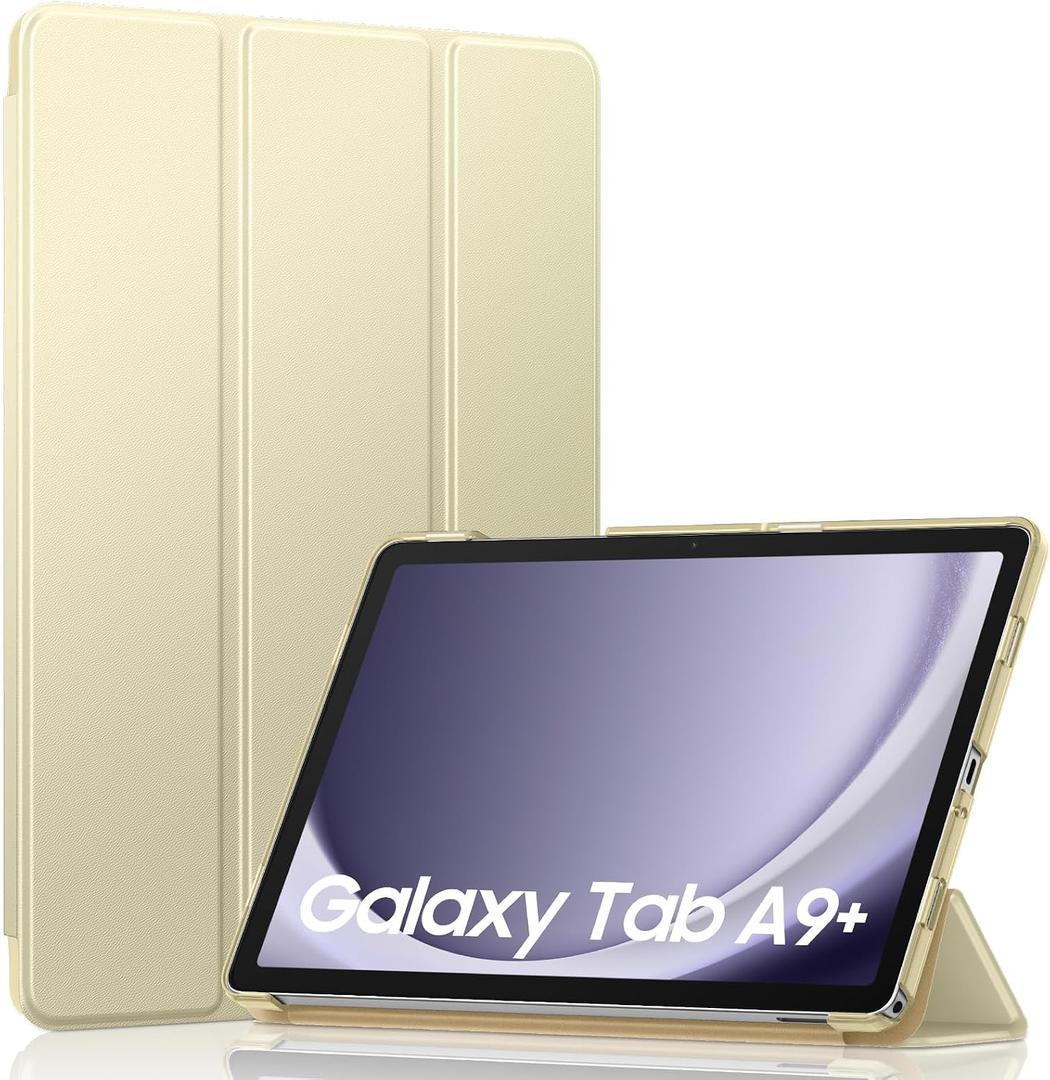 2 x MoKo Trifold Case for Galaxy Tab A9 Plus/A9+ 11 Inch 2023, Champagne Gold | Slim Stand Hard PC Translucent Back Shell Smart Cover, Auto Sleep/Wake, Light, Anti-scratch, 2 Adjustable Angle