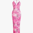GORGLITTER Women's Floral Leopard Print Maxi Bodycon Dress Backless Halter Summer Vacation Dresses, Size L 