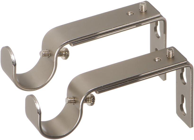 Ivilon Adjustable Brackets for Curtain Rods - for 7/8 or 1 Inch Rods. Set of 2 - Satin Nickel