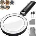 Glass Magnifying Glass with Light Handheld 10X 30X Magnifier with 36 LEDs, 5 Color Modes Rechargeable Lighted Magnifiers, Gift for Senior Reading, Coin, Stamps, Inspection (White & Black)
