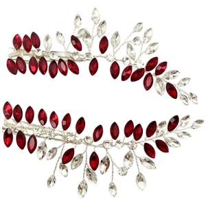 BETITETO Wedding Hair Clip Combs, 2Pcs Red White Green Rhinestone Bridal Hair Vine Piece Accessories for Women Girls Party Birthday (Red)