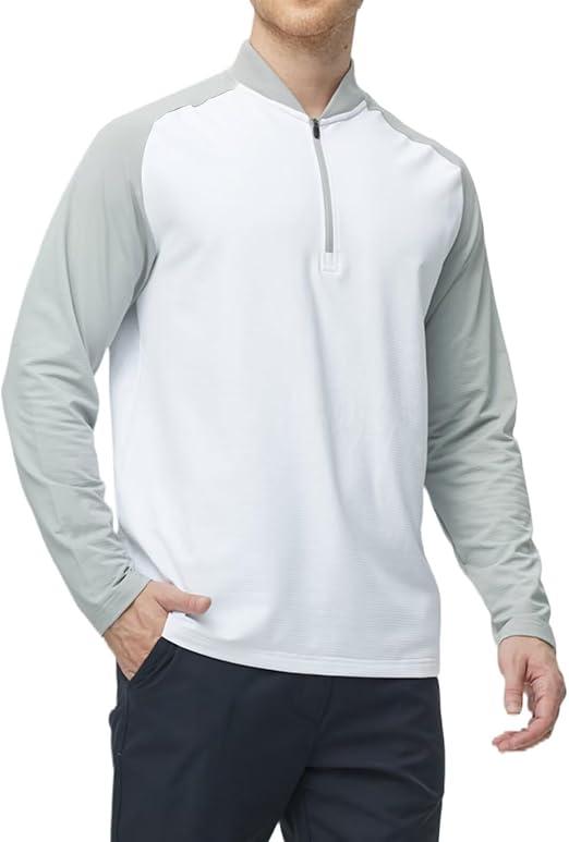 M MAELREG Quarter Zip Pullover Men Moisture Wicking Micro Fleece Performance Raglan Collarless Golf Sweatshirts for Men, Large