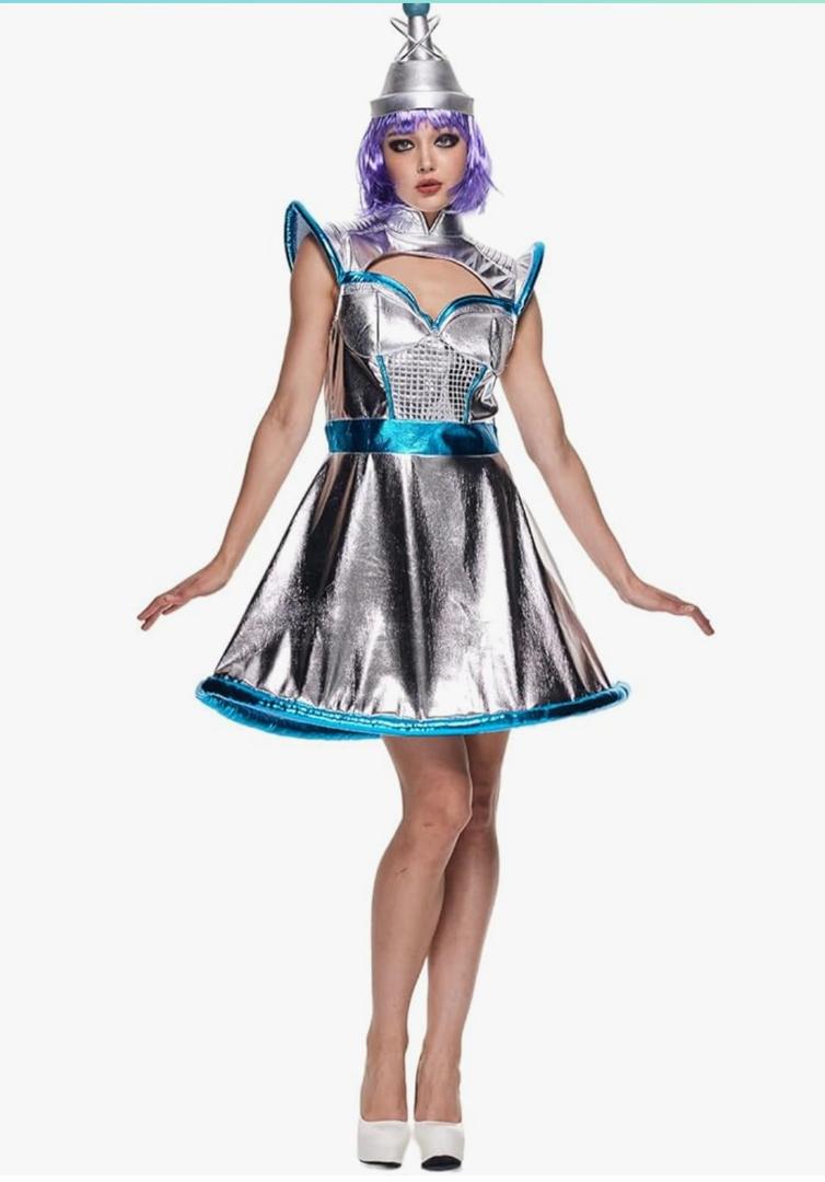 EraSpooky Women's Sexy Space Alien Costume Vintage Adult Shiny Metallic Medium EraSpooky Women's Sexy Space Alien Costume Vintage Adult Shiny Metallic Medium