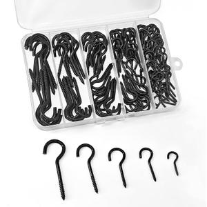 125 Pcs Screw Hooks in 5 Sizes  Cup Hooks for Hanging Plants, Mugs, Lights, and Ceiling Storage (Black)