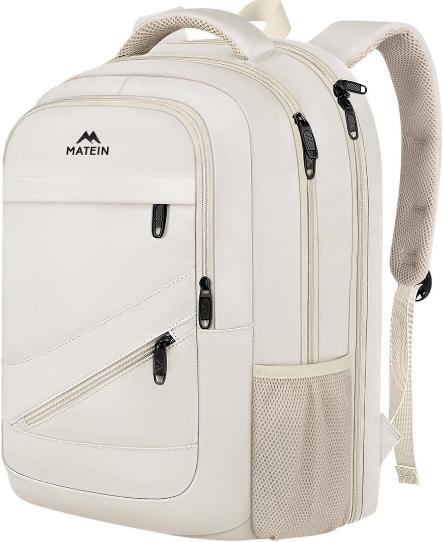 MATEIN Extra Large Backpack for Women, 18 Inch TSA College Backpack with Multiple Compartments & Anti Theft Pocket, 50 L Fashion Work Computer Carryon for Business, Cream Beige