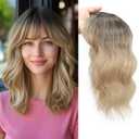 TYQ Hair Toppers for Women with Thinning Hair 14 Inch, 360 3D Synthetic Curly Wavy Wispy Clip in Bangs(Ombre Dark Root to Blonde) (R4/22/60)