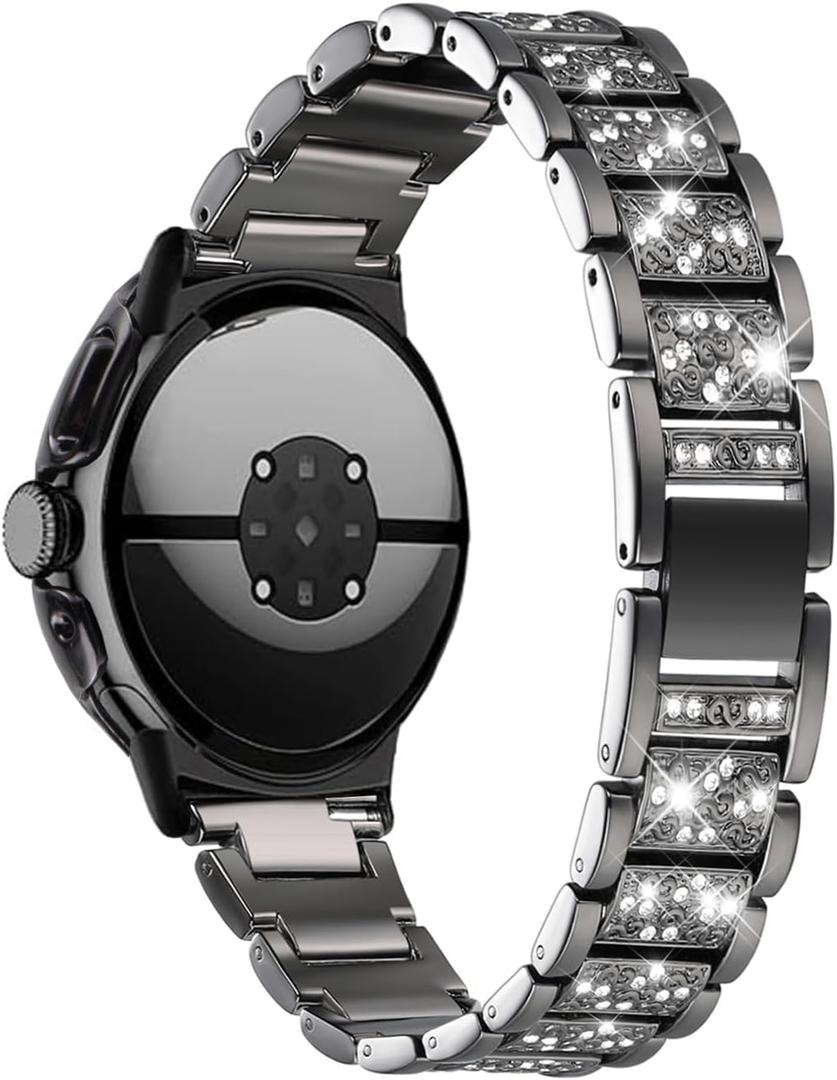 Women Bands with Case Compatible with Google Pixel Watch 4/3 45mm 41mm Watch2 Watch1, Metal bling Luxurious Dressy Replacement Wristbands, Silver Black Rose Gold