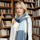 Sumato Scarf for Women Fall Winter Lightweight Shawl Wraps Long Blanket Scarves Warm Soft Cashmere Feel Plaid Pattern Tassel (Sf3603-dg-navy)