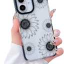 Floral phone case for iPhone 16, transparent floral pattern design, stylish protective case for women and girls, for iPhone 16 - black sunflower 2 Pack