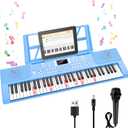Piano Keyboard, 61 Key Upgrade Kids Pianos Music Toy with Light-up Keys & Pro Teaching Modes, Dual Speaker, 70 Demos,100 Tones, 100 Rhythms Perfect Christmas/Birthday Gift for Kids (Blue)