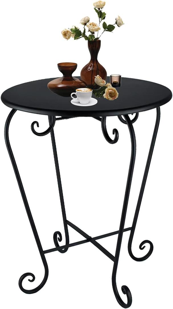 Small Patio Side Table,Round Metal Side Table,Weather Resistant Anti-Rust Outdoor Side Tables,Outdoor End Table for Garden,Porch,Balcony,Yard,Black, 15.7D x 15.7W x 17.3H in