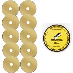 Headley Tools Titanium Coated 60mm Rotary Cutter Blades 10 Pack Fits Olfa, Fiskars, Replacement Rotary Blade for Arts Crafts Sewing