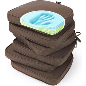 SUNROX Gel Memory Foam Chair Cushions, FadeShield Water-, Stain-Resistant Durable Reversible Seat Cushion Pads with Ties for Indoor/Outdoor Kitchen Dining Office 17"x16" Set of 6, Heather Chestnut