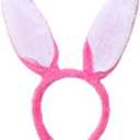 QDTK Easter Bunny Ears Headbands Easter Day Hairband Rose Plush Easter Rabbit Ear Hair Band Headpiece for Easter Birthday Party for Women and Girls Pack of 2