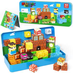 Soyee Magnetic Blocks Travel Toys with Portable Metal Tin - STEM Magnet Building Blocks Toddler Kids Toys for 3 4 5 6 7 8 Year Old Boys & Girls Xmas Birthday Gifts Stocking Stuffers Party Favor