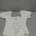 oten Womens Tie Back Sexy Bodysuit for Going Out Puff Sleeve Scoop Neck Open Back Bodysuits Solid Backless One Piece Leotards White X-Large