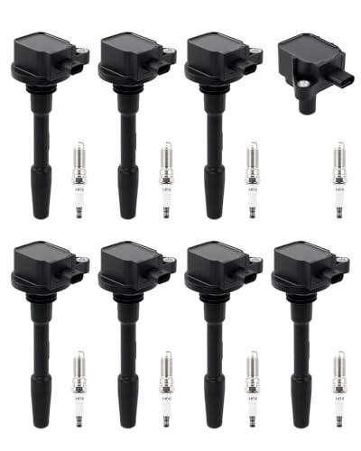 UF869 UF835 Ignition Coil Pack & 8 Pcs Iridium Spark Plugs Compatible with Ford F-150 2018-2020 5.0L V8, Mustang 2018-2026 5.0L V8, Replace#DG566, R3E-12A366-AB